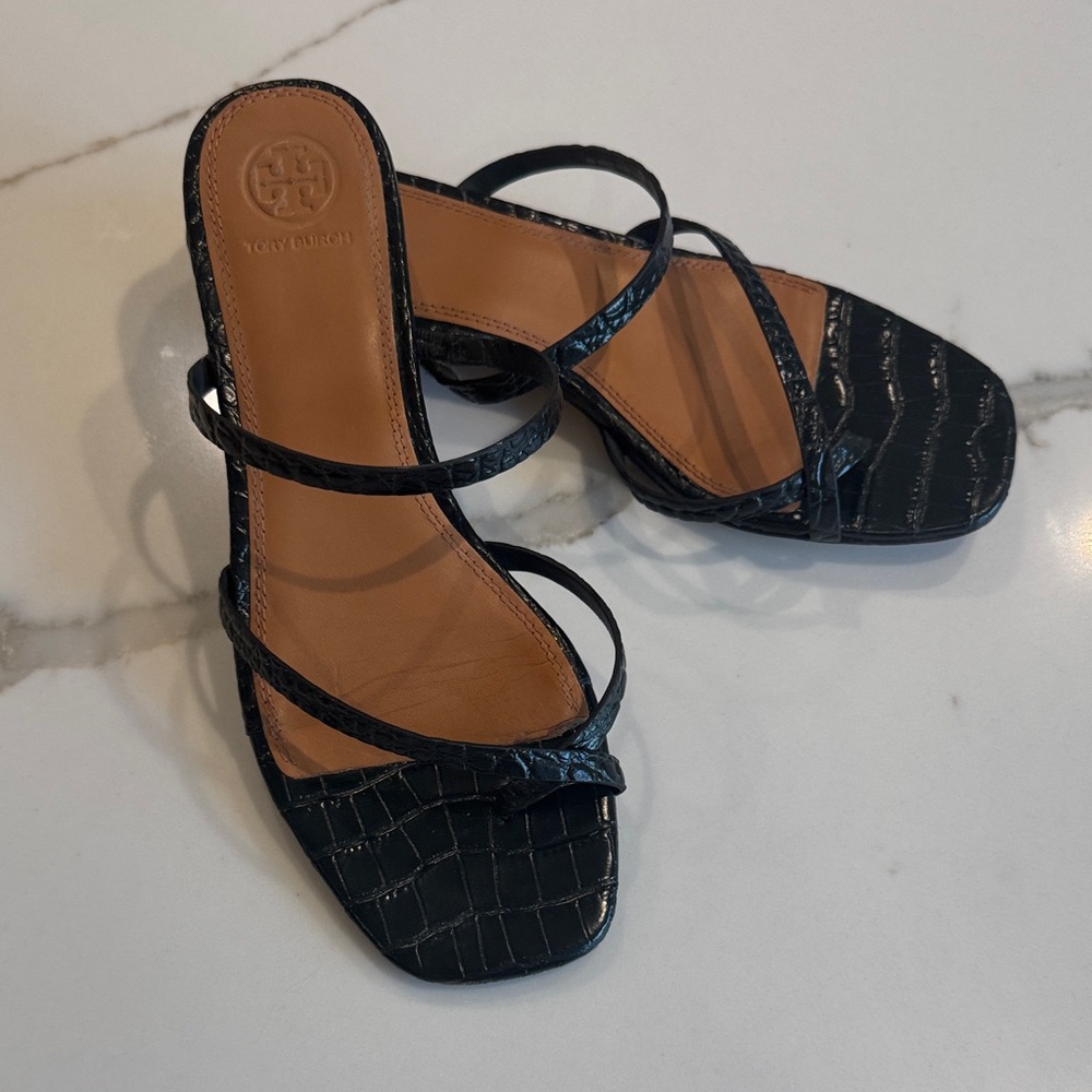 Tory Burch Black Croc-Patterned Sandals - 8M